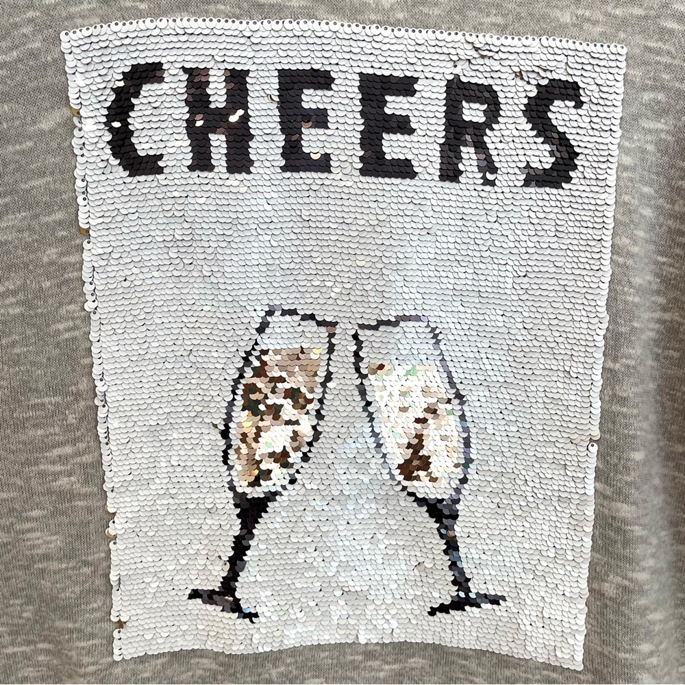 Tru Self Truself Womens M Cheers Flip Sequin Sweatshirt Top Gray New Years - Picture 3 of 7